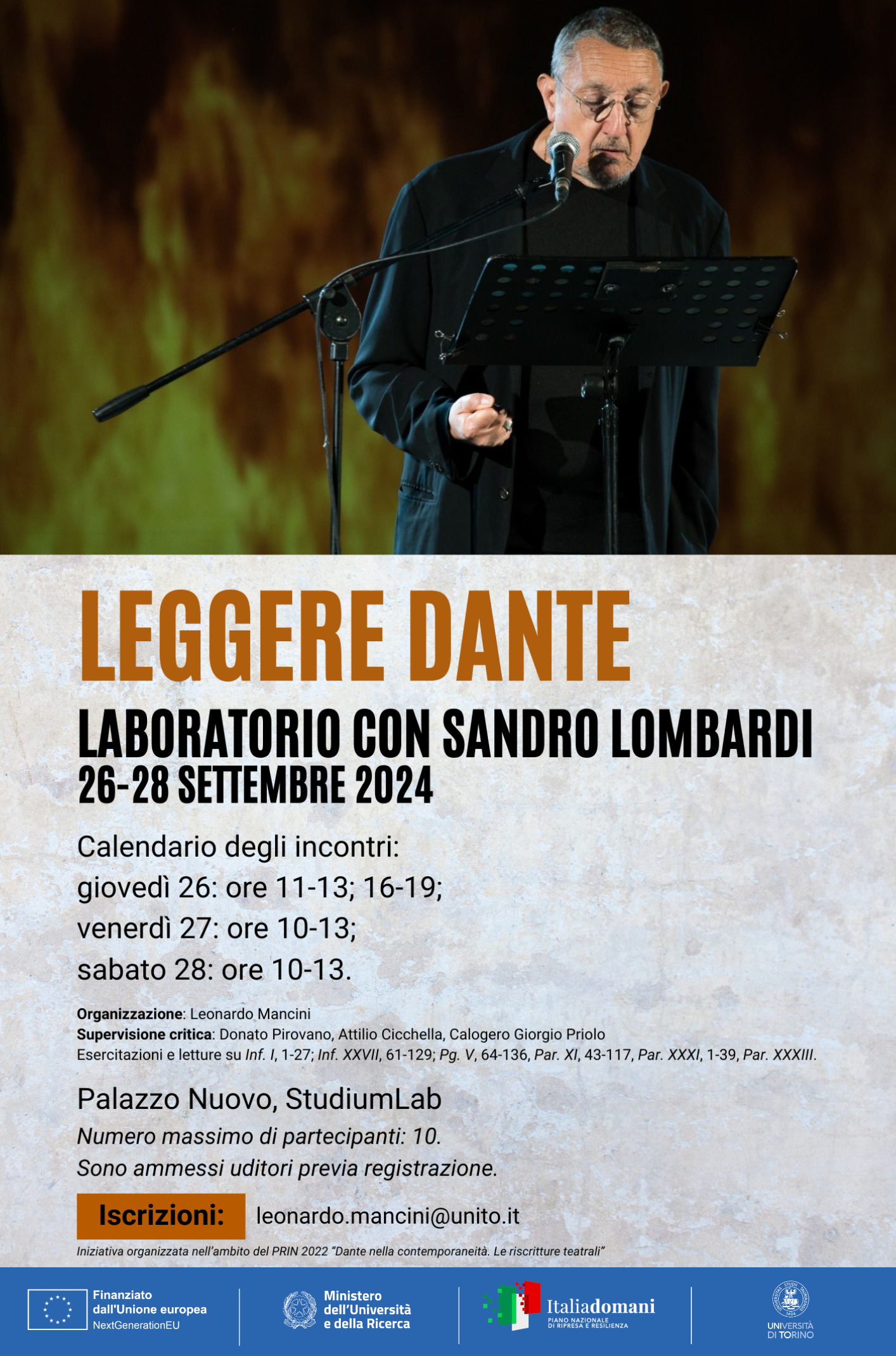 Leggere Dante: laboratorio con Sandro Lombardi, 26-28 settembre 2024