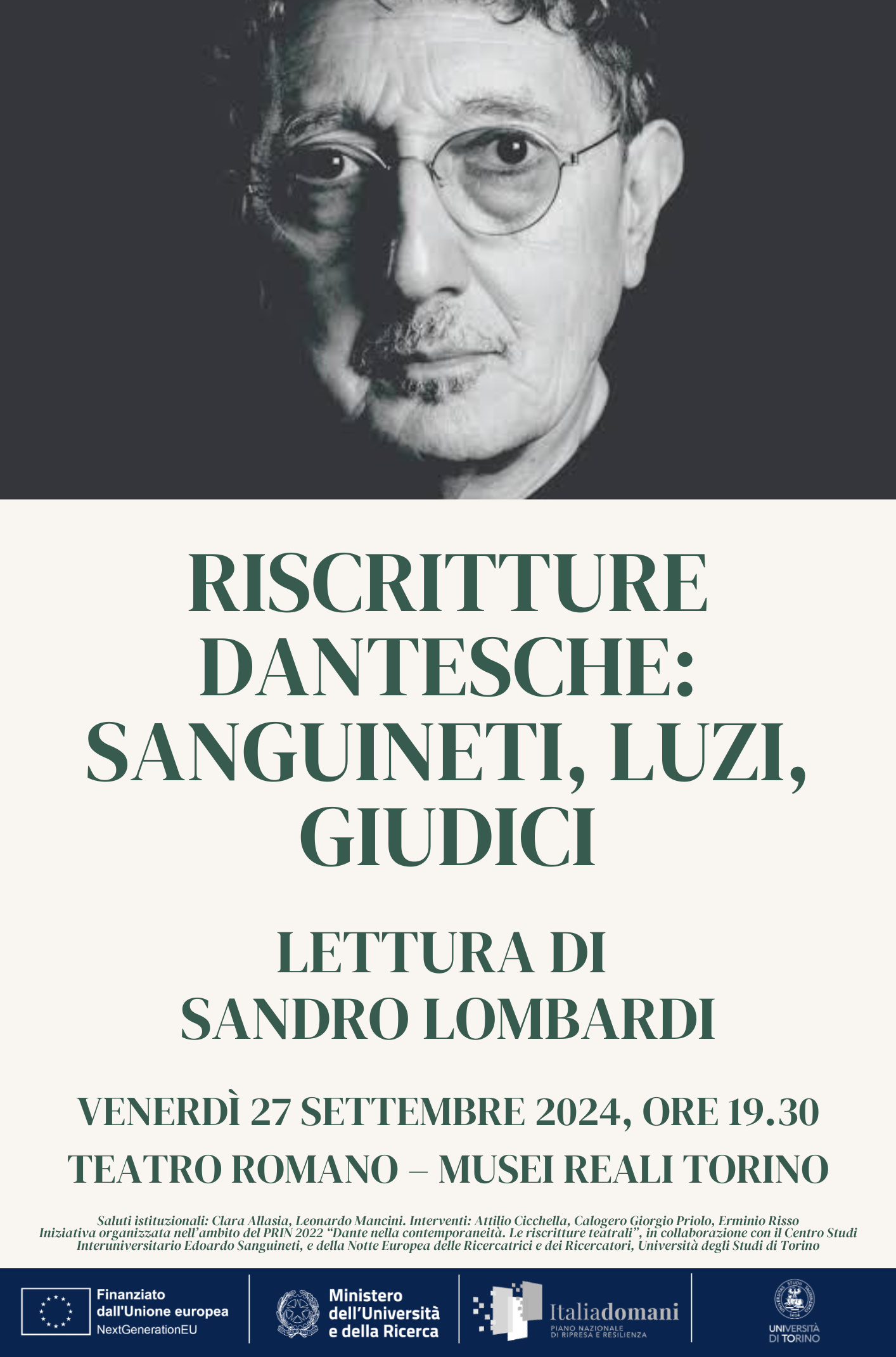 “Riscritture dantesche: Sanguineti, Luzi, Giudici”, recital con Sandro Lombardi, 27 settembre 2024